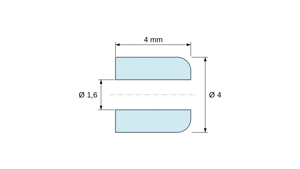 Distanziatore liscio in ceramica C221 Ø1,6x4mm, un’estremità arrotondata