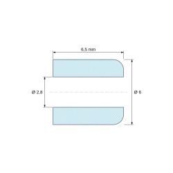 Disegno quotato 6,5 mm, Distanziatore liscio in ceramica C221 Ø2,8x6mm, un’estremità arrotondata
