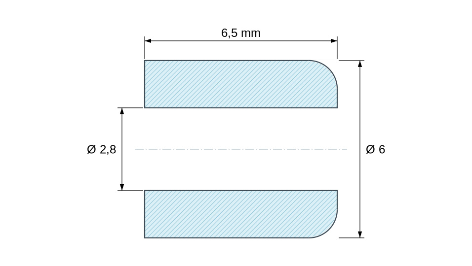Distanziatore liscio in ceramica C221 Ø2,8x6mm, un’estremità arrotondata