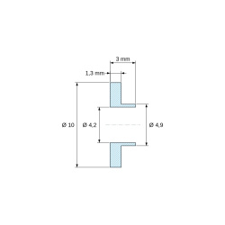 Disegno quotato 3 mm, Boccola di isolamento flangiata Ø4,2x10mm, spallamento basso Ø4,9mm, nylon PA6 naturale UL94-V2