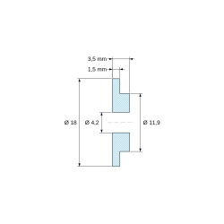 Disegno quotato 3,5 mm, Boccola di isolamento flangiata Ø4,2x18mm, spallamento basso Ø11,9mm, nylon PA6 naturale UL94-V2