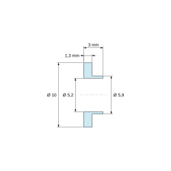 Disegno quotato 3 mm, Boccola di isolamento flangiata Ø5,2x10mm, spallamento basso Ø5,9mm, nylon PA6 naturale UL94-V2