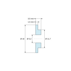 Disegno quotato 3,5 mm, Boccola di isolamento flangiata Ø5,2x18mm, spallamento basso Ø11,7mm, nylon PA6 naturale UL94-V2