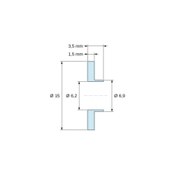 Disegno quotato 3,5 mm, Boccola di isolamento flangiata Ø6,2x15mm, spallamento basso Ø6,9mm, nylon PA6.6 naturale UL94-V2