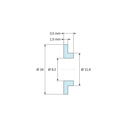 Disegno quotato 3,5 mm, Boccola di isolamento flangiata Ø8,2x18mm, spallamento basso Ø11,8mm, nylon PA6 naturale UL94-V2
