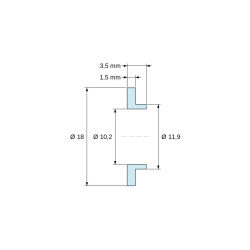 Disegno quotato 3,5 mm, Boccola di isolamento flangiata Ø10,2x18mm, spallamento basso Ø11,9mm, nylon PA6 naturale UL94-V2