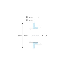 Disegno quotato 3,5 mm, Boccola di isolamento flangiata Ø10,2x19mm, spallamento basso Ø12,9mm, nylon PA6 naturale UL94-V2