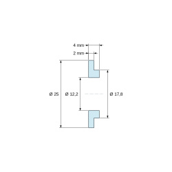Disegno quotato 4 mm, Boccola di isolamento flangiata Ø12,2x25mm, spallamento basso Ø17,8mm, nylon PA6 naturale UL94-V2