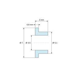Disegno quotato 3 mm, Boccola di isolamento flangiata Ø3,5x7mm, spallamento alto Ø5,1mm, nylon PA6.6 nero rinforzato con fibra di vetro UL94-V2
