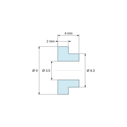 Disegno quotato 4 mm, Boccola di isolamento flangiata Ø3,5x9mm, spallamento alto Ø6,3mm, nylon PA6.6 nero rinforzato con fibra di vetro UL94-HB