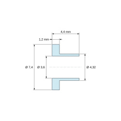 Disegno quotato 4,4 mm, Boccola di isolamento flangiata Ø3,6x7,4mm, spallamento basso Ø4,32mm, nylon PA6.6 naturale UL94-V0