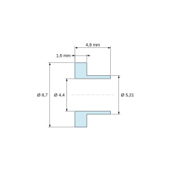 Disegno quotato 4,8 mm, Boccola di isolamento flangiata Ø4,4x8,7mm, spallamento basso Ø5,21mm, nylon PA6.6 naturale UL94-V2