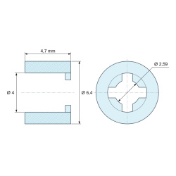 Disegno quotato 4,7 mm, Distanziale liscio auto-ritenente, PA6.6 naturale, UL94-V2, Ø4 × 6,4 mm, per vite M3,5
