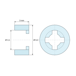 Disegno quotato 3 mm, Distanziale liscio auto-ritenente, PA6.6 naturale, UL94-V2, Ø4,1 × 6,3 mm, per vite M3,5