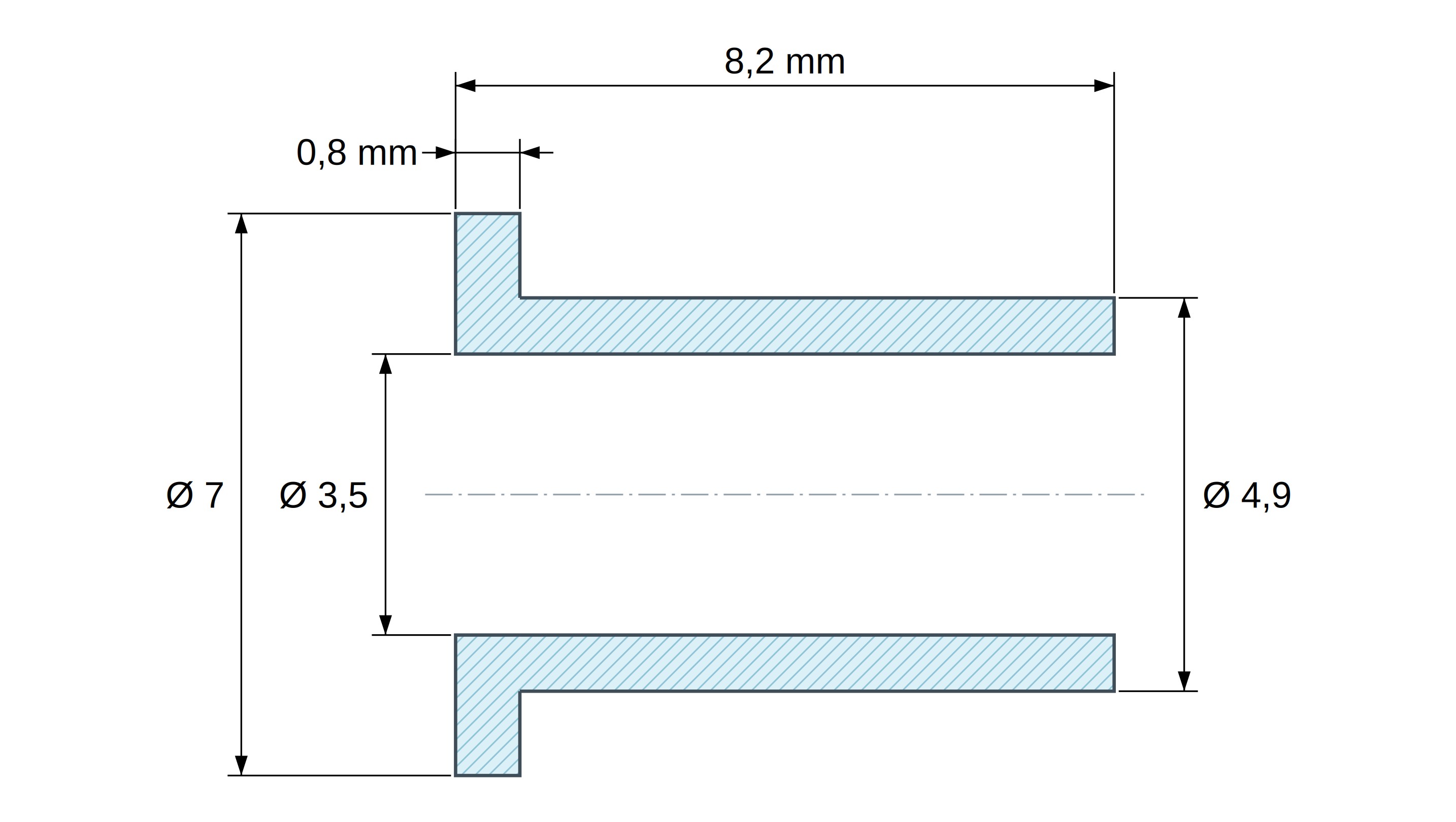 Boccola di isolamento flangiata Ø3,5x7mm, spallamento alto Ø4,9mm, nylon PA6.6 nero rinforzato con fibra di vetro UL94-HB Boccola di isolamento flangiata Ø3,5x7mm, spallamento alto Ø4,9mm, nylon PA6.6 nero rinforzato con fibra di vetro UL94-HB