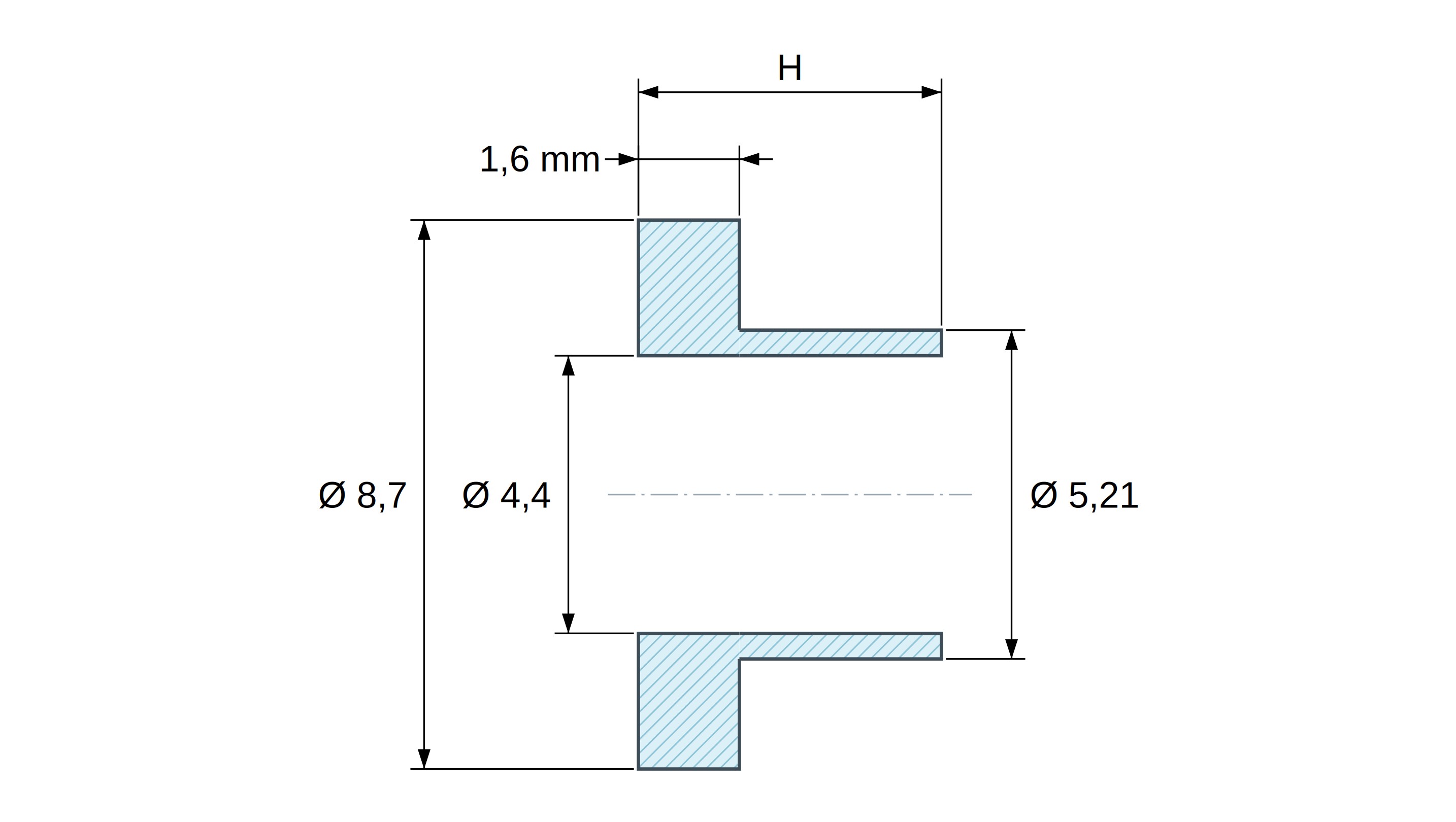 Boccola di isolamento flangiata Ø4,4x8,7mm, spallamento basso Ø5,21mm, nylon PA6.6 naturale UL94-V2