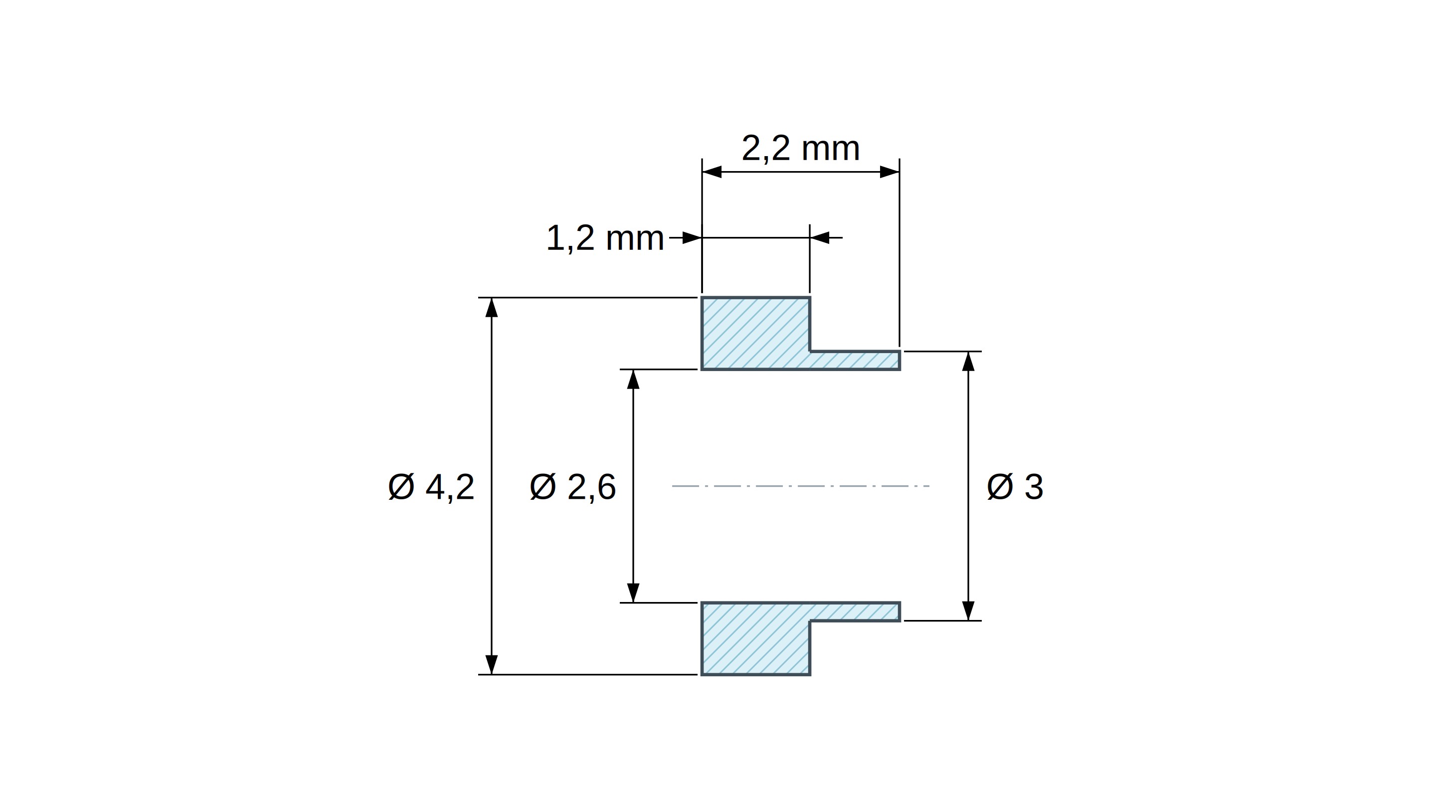 Boccola di isolamento flangiata Ø2,6x4,2mm, spallamento basso Ø3mm, nylon PA4.6 nero rinforzato con fibra di vetro UL94-V0 Boccola di isolamento flangiata Ø2,6x4,2mm, spallamento basso Ø3mm, nylon PA4.6 nero rinforzato con fibra di vetro UL94-V0