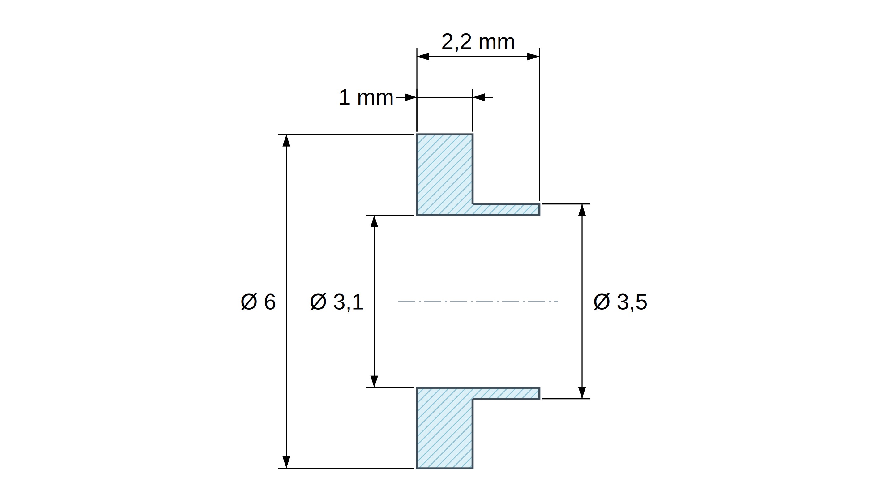 Boccola di isolamento flangiata Ø3,1x6mm, spallamento basso Ø3,5mm, nylon PA4.6 nero rinforzato con fibra di vetro UL94-V0