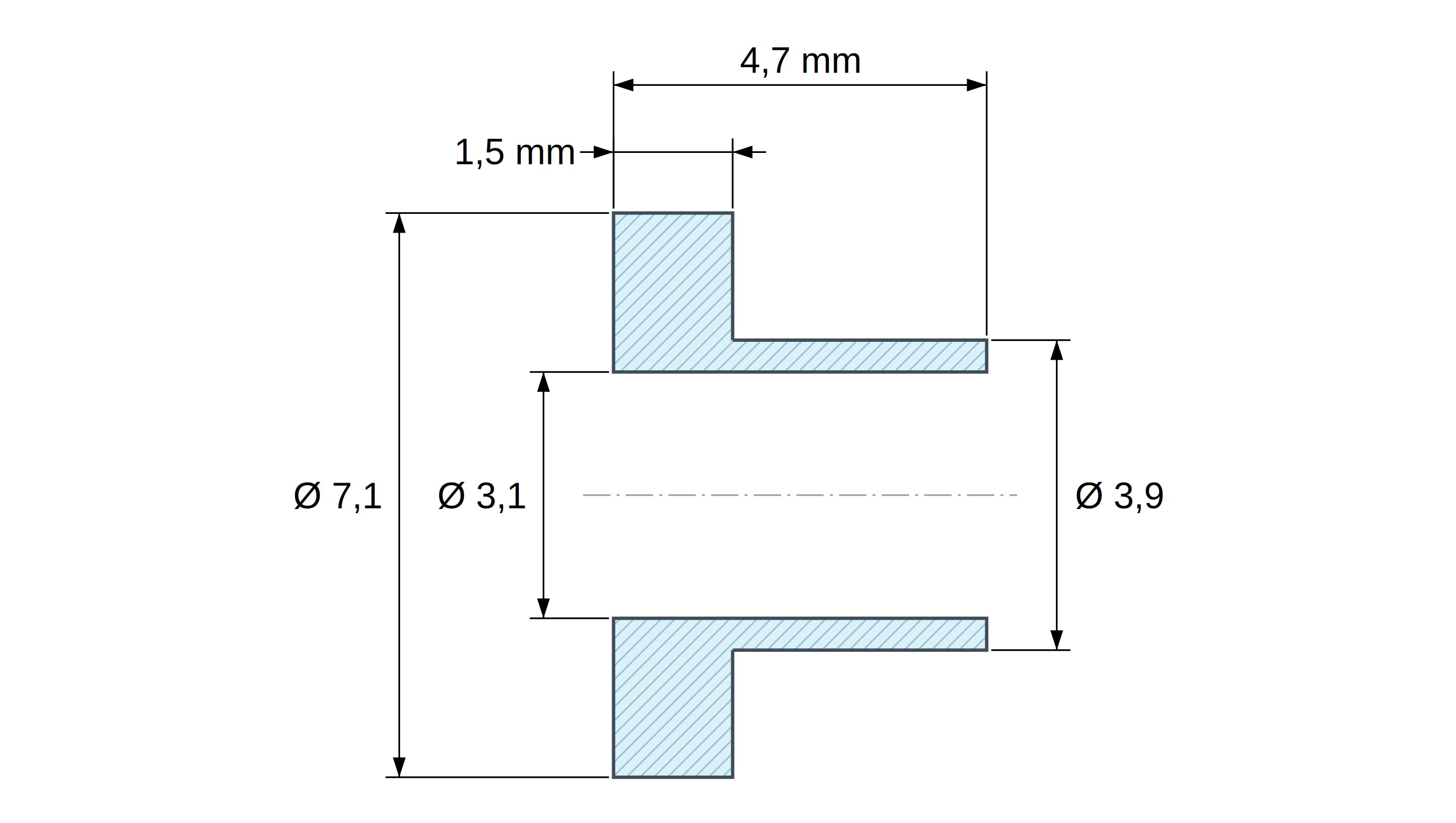 Boccola di isolamento flangiata Ø3,1x7,1mm, spallamento basso Ø3,9mm, nylon PA4.6 nero rinforzato con fibra di vetro UL94-V0