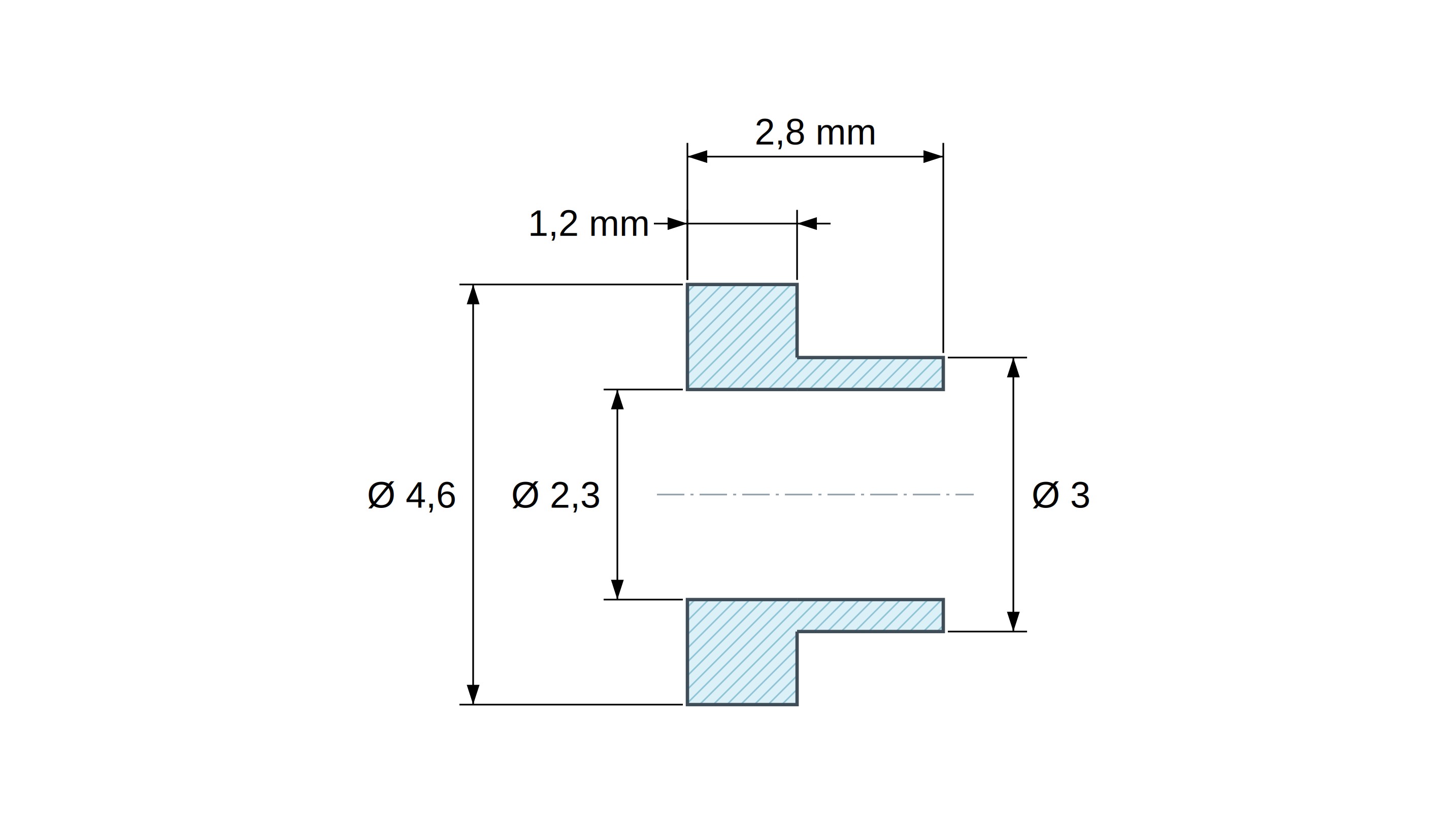 Boccola di isolamento flangiata Ø2,3x4,6mm, spallamento basso Ø3mm, nylon PA6.6 naturale UL94-V2