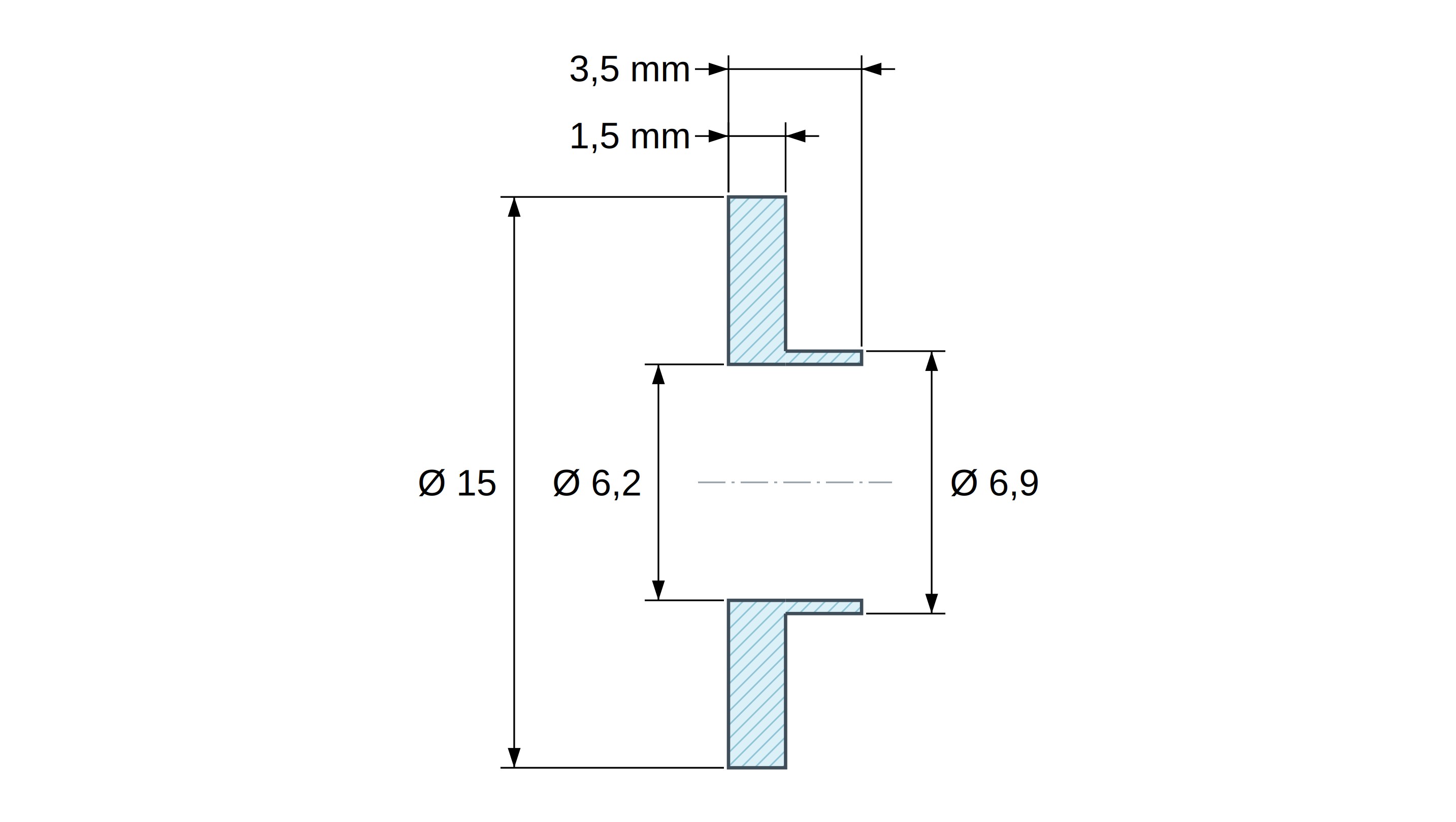 Boccola di isolamento flangiata Ø6,2x15mm, spallamento basso Ø6,9mm, nylon PA6.6 naturale UL94-V2