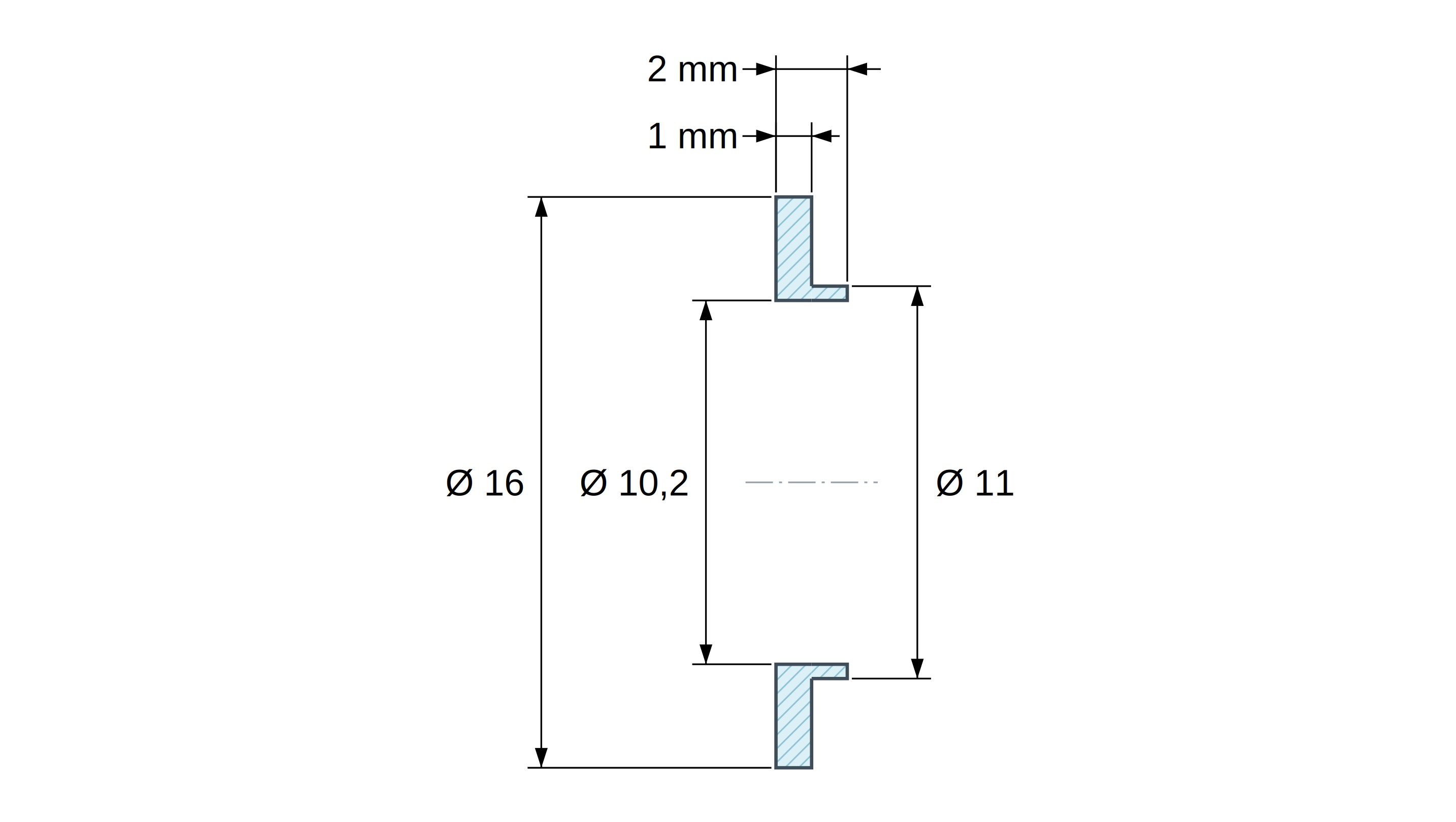 Boccola di isolamento flangiata Ø10,2x16mm, spallamento alto Ø11mm, nylon PA6.6 nero rinforzato con fibra di vetro UL94-HB