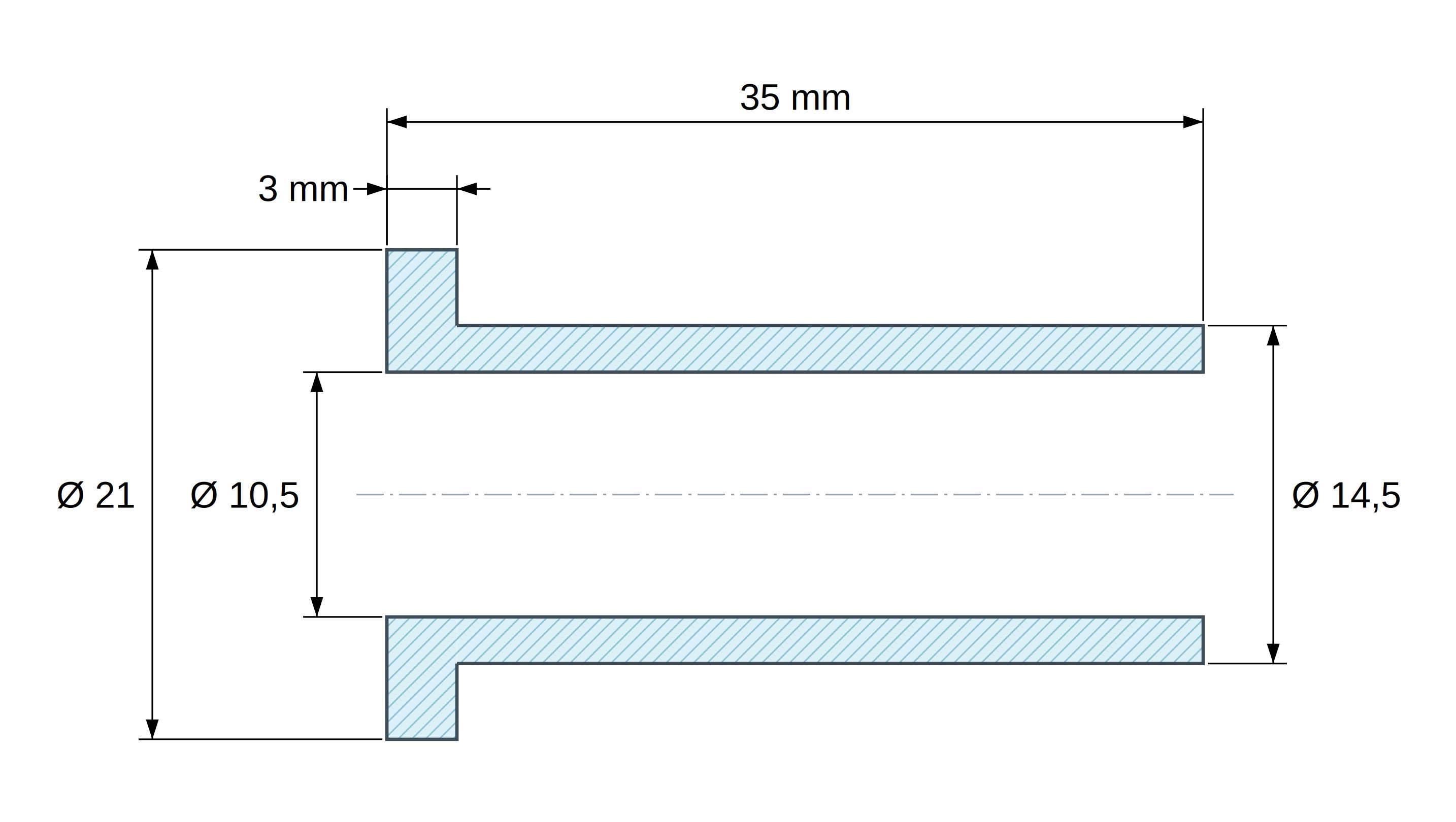Boccola di isolamento flangiata Ø10,5x21mm, spallamento alto Ø14,5mm, nylon PA6.6 nero rinforzato con fibra di vetro UL94-HB