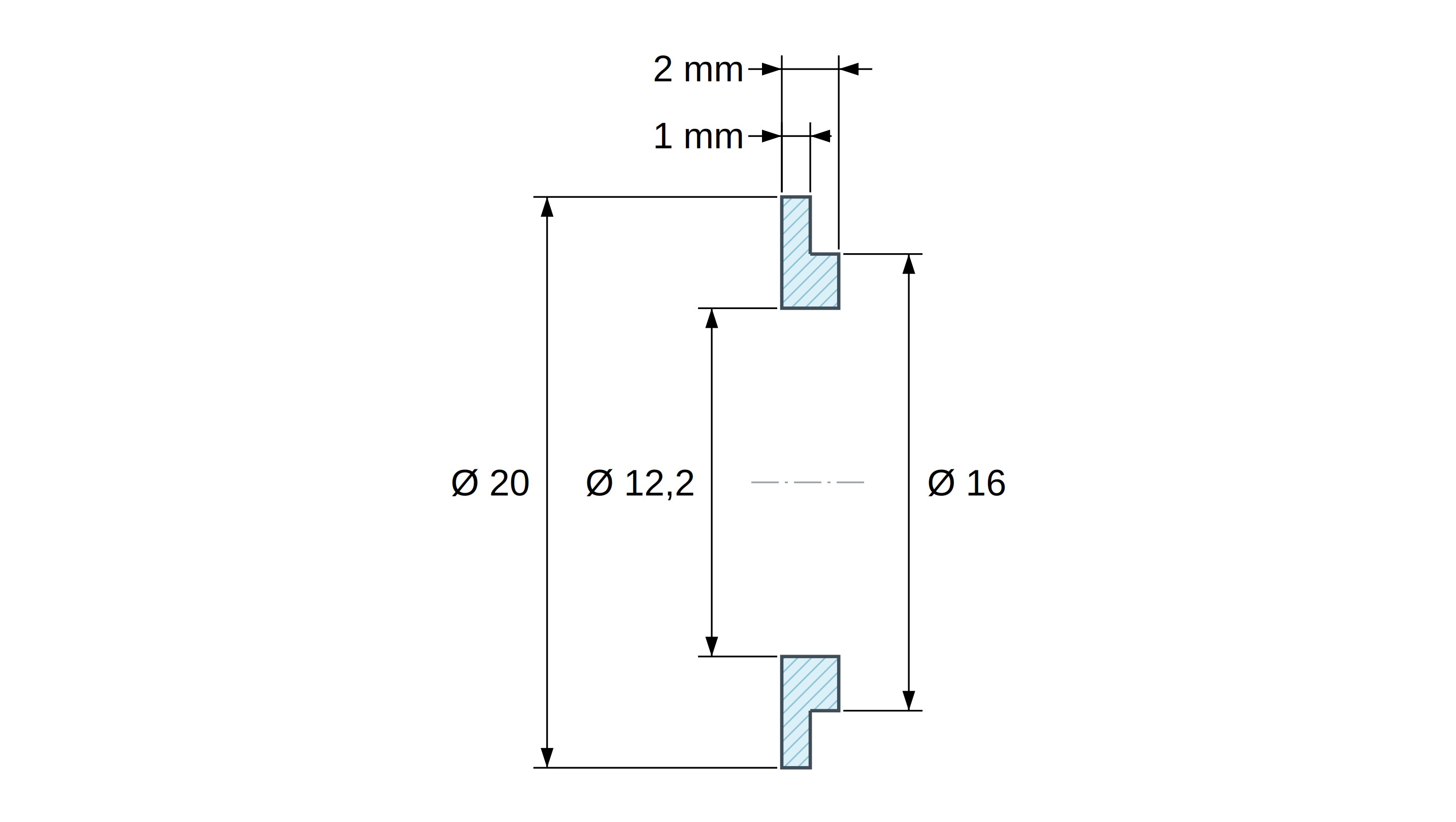 Boccola di isolamento flangiata Ø12,2x20mm, spallamento alto Ø16mm, nylon PA6.6 nero rinforzato con fibra di vetro UL94-HB Boccola di isolamento flangiata Ø12,2x20mm, spallamento alto Ø16mm, nylon PA6.6 nero rinforzato con fibra di vetro UL94-HB
