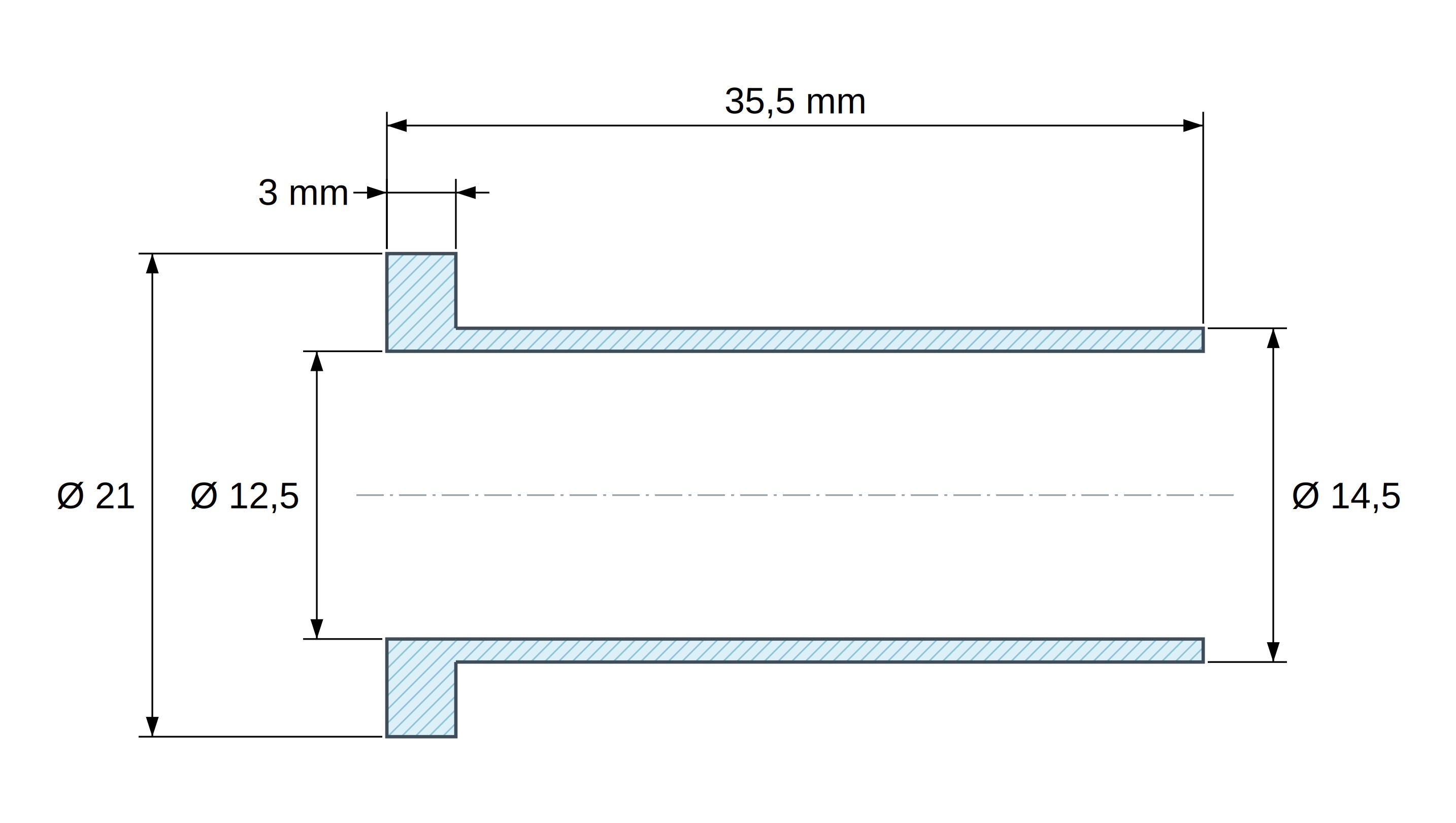Boccola di isolamento flangiata Ø12,5x21mm, spallamento alto Ø14,5mm, nylon PA6.6 nero rinforzato con fibra di vetro UL94-HB