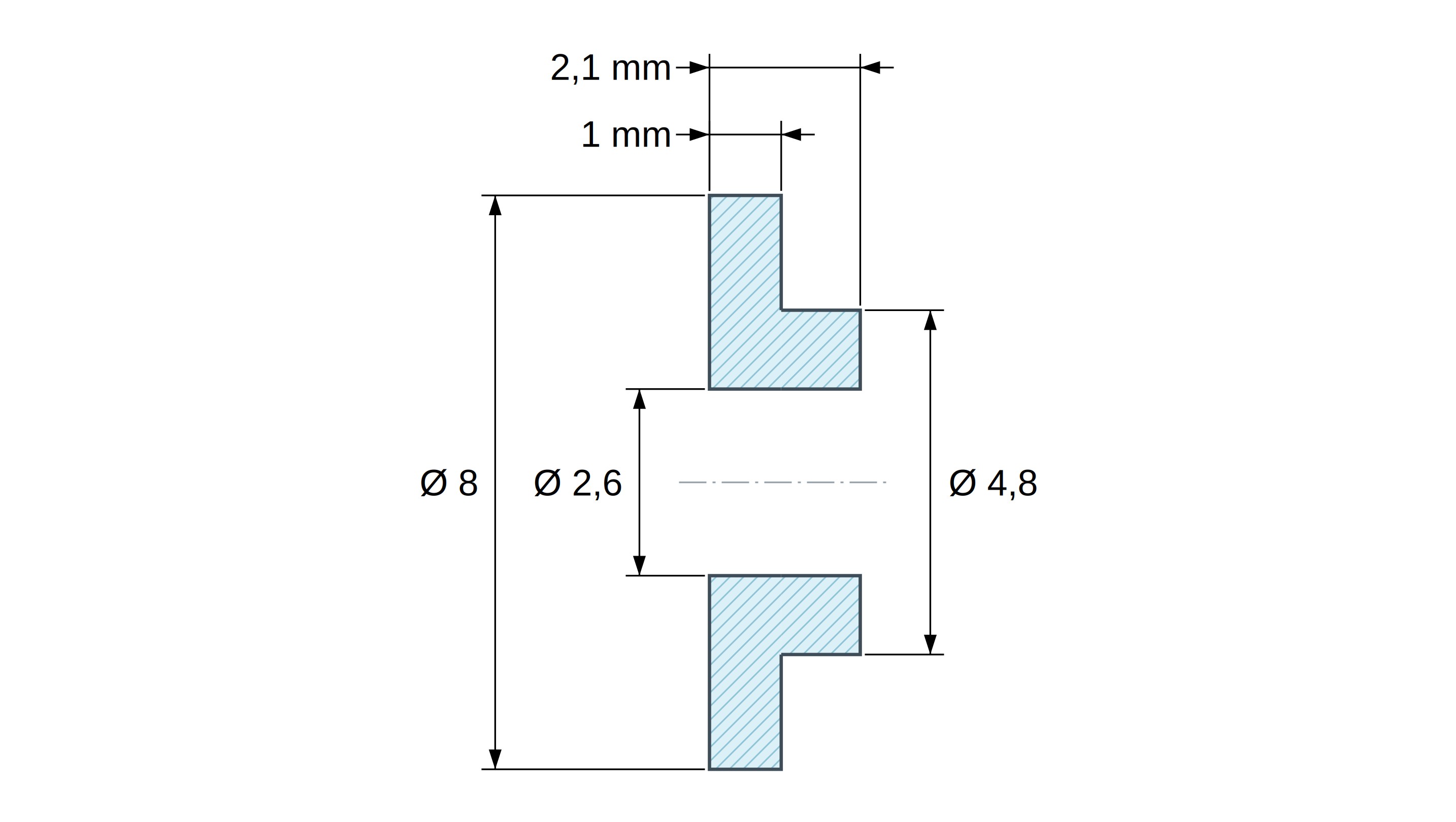Boccola di isolamento flangiata Ø2,6x8mm, spallamento basso Ø4,8mm, nylon PA6.6 nero rinforzato con fibra di vetro UL94-HB