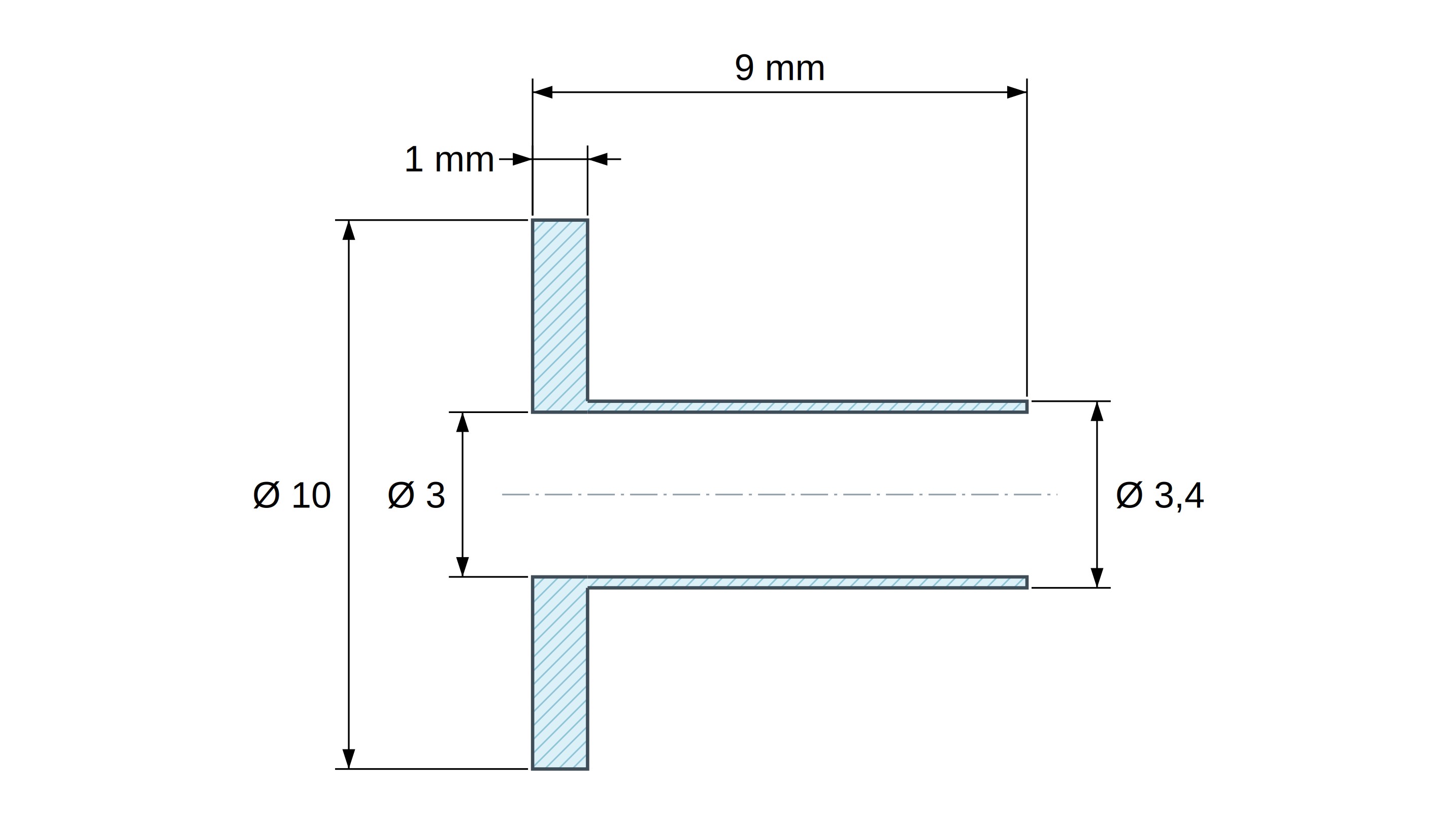 Boccola di isolamento flangiata Ø3x10mm, spallamento alto Ø3,4mm, nylon PA6.6 nero rinforzato con fibra di vetro UL94-HB