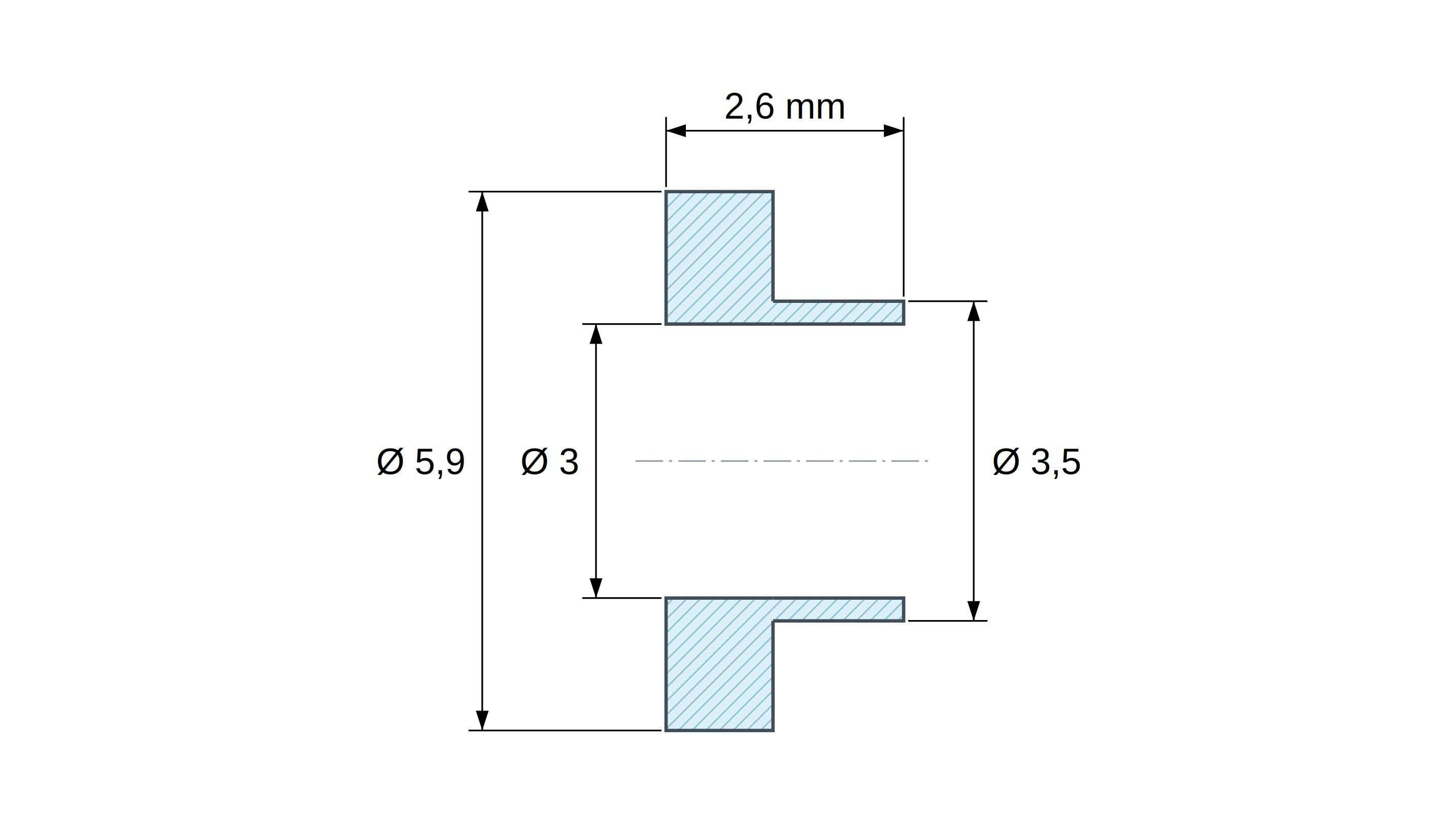 Boccola di isolamento flangiata Ø3x5,9mm, spallamento alto Ø3,5mm, nylon PA6.6 nero rinforzato con fibra di vetro UL94-HB