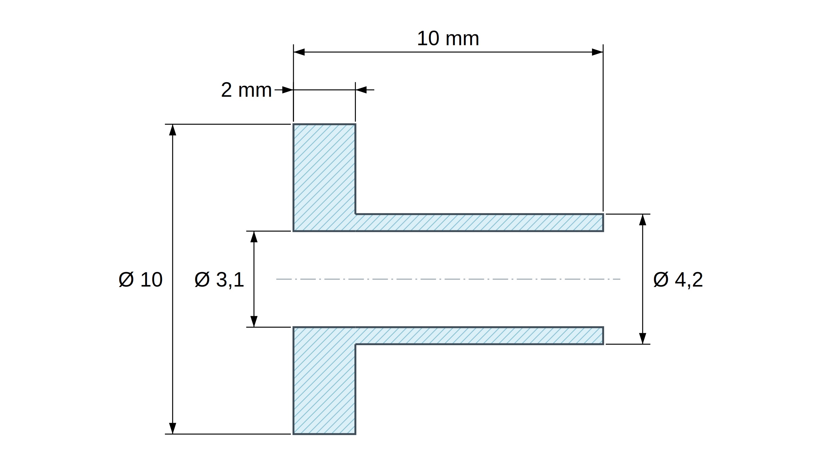 Boccola di isolamento flangiata Ø3,1x10mm, spallamento alto Ø4,2mm, nylon PA6.6 nero rinforzato con fibra di vetro UL94-HB