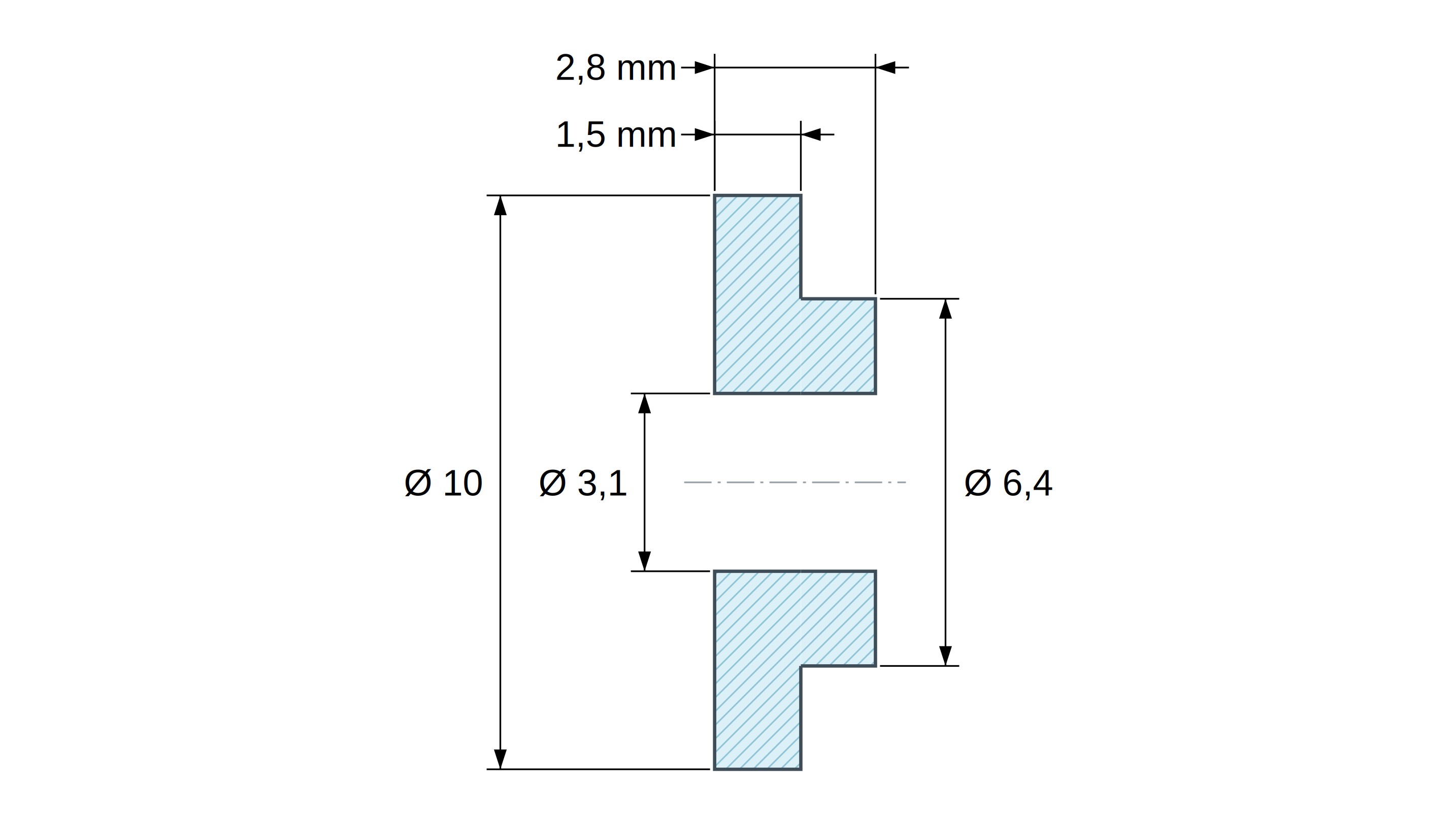 Boccola di isolamento flangiata Ø3,1x10mm, spallamento basso Ø6,4mm, nylon PA6.6 nero rinforzato con fibra di vetro UL94-HB