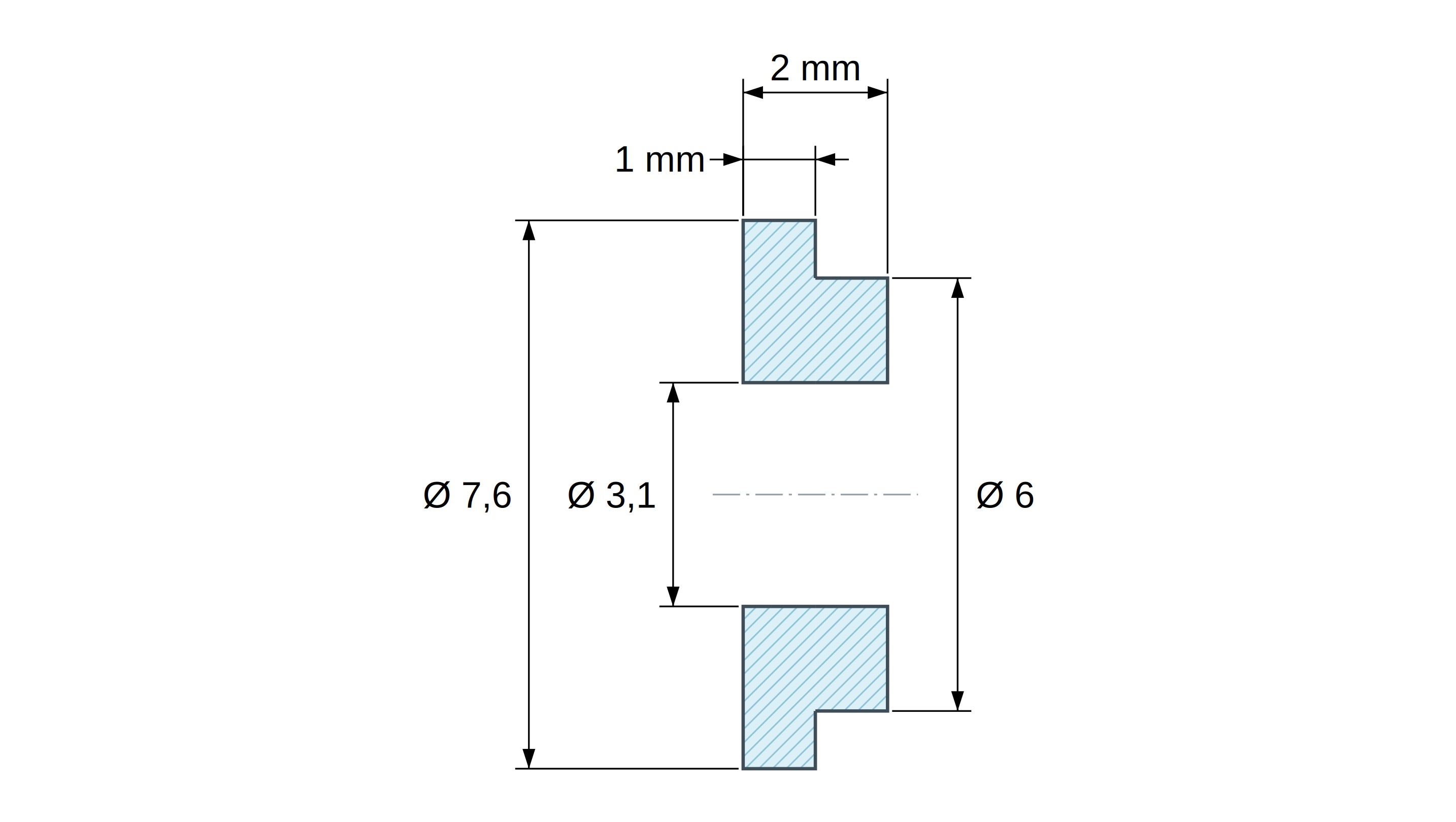Boccola di isolamento flangiata Ø3,1x7,6mm, spallamento basso Ø6mm, nylon PA6.6 nero rinforzato con fibra di vetro UL94-HB Boccola di isolamento flangiata Ø3,1x7,6mm, spallamento basso Ø6mm, nylon PA6.6 nero rinforzato con fibra di vetro UL94-HB