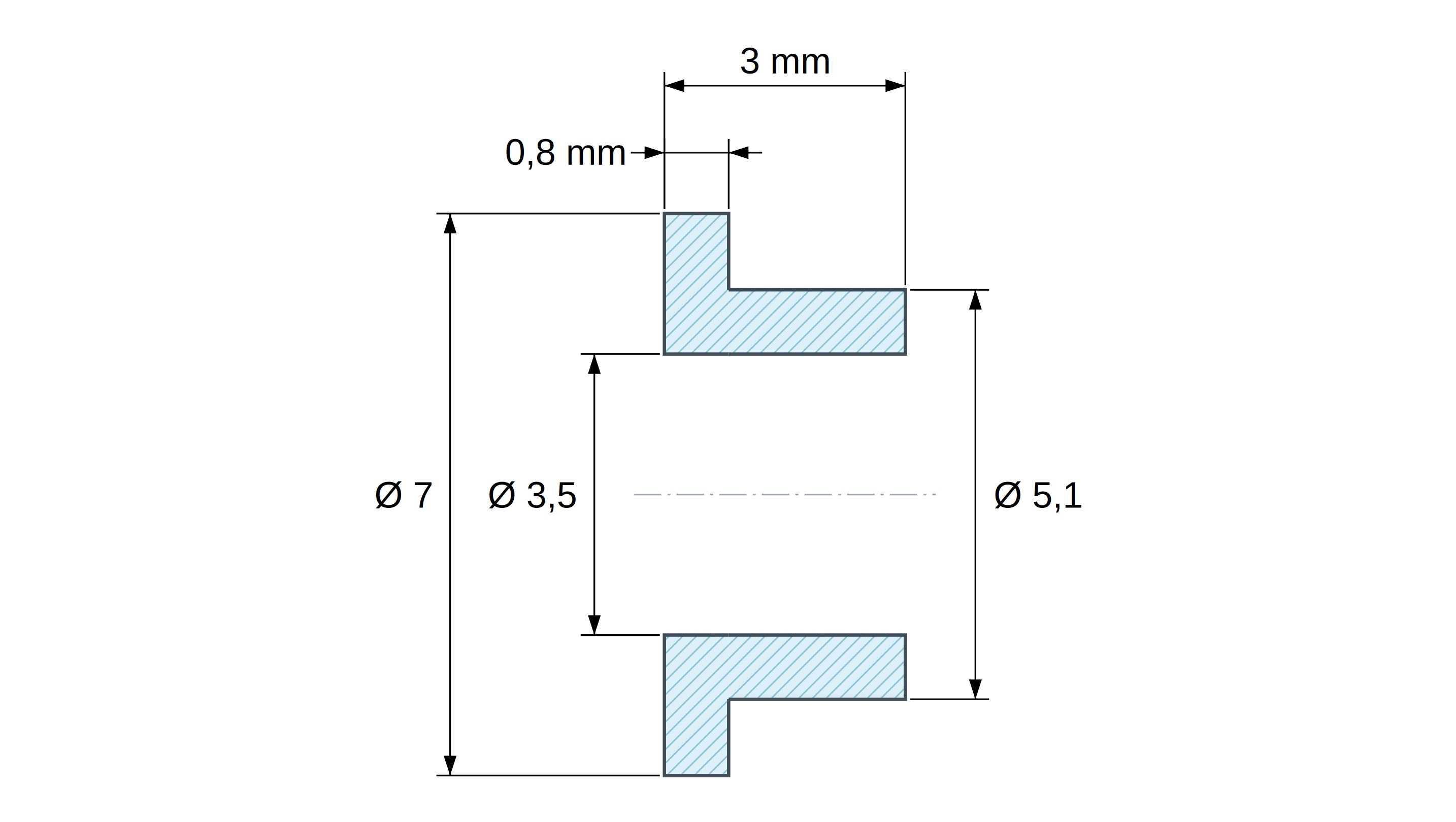 Boccola di isolamento flangiata Ø3,5x7mm, spallamento alto Ø5,1mm, nylon PA6.6 nero rinforzato con fibra di vetro UL94-V2