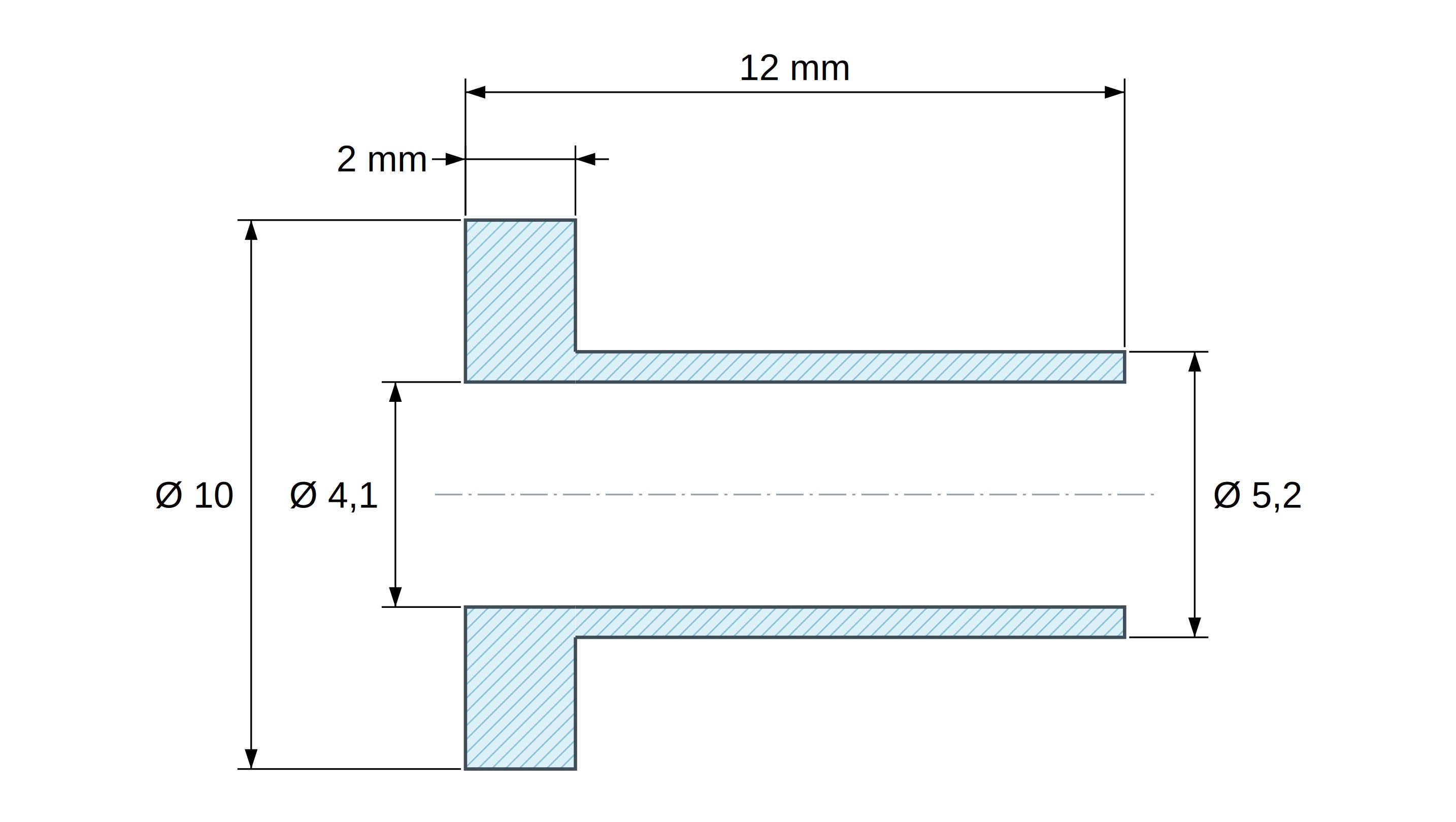 Boccola di isolamento flangiata Ø4,1x10mm, spallamento basso Ø5,2mm, nylon PA6.6 nero rinforzato con fibra di vetro UL94-HB