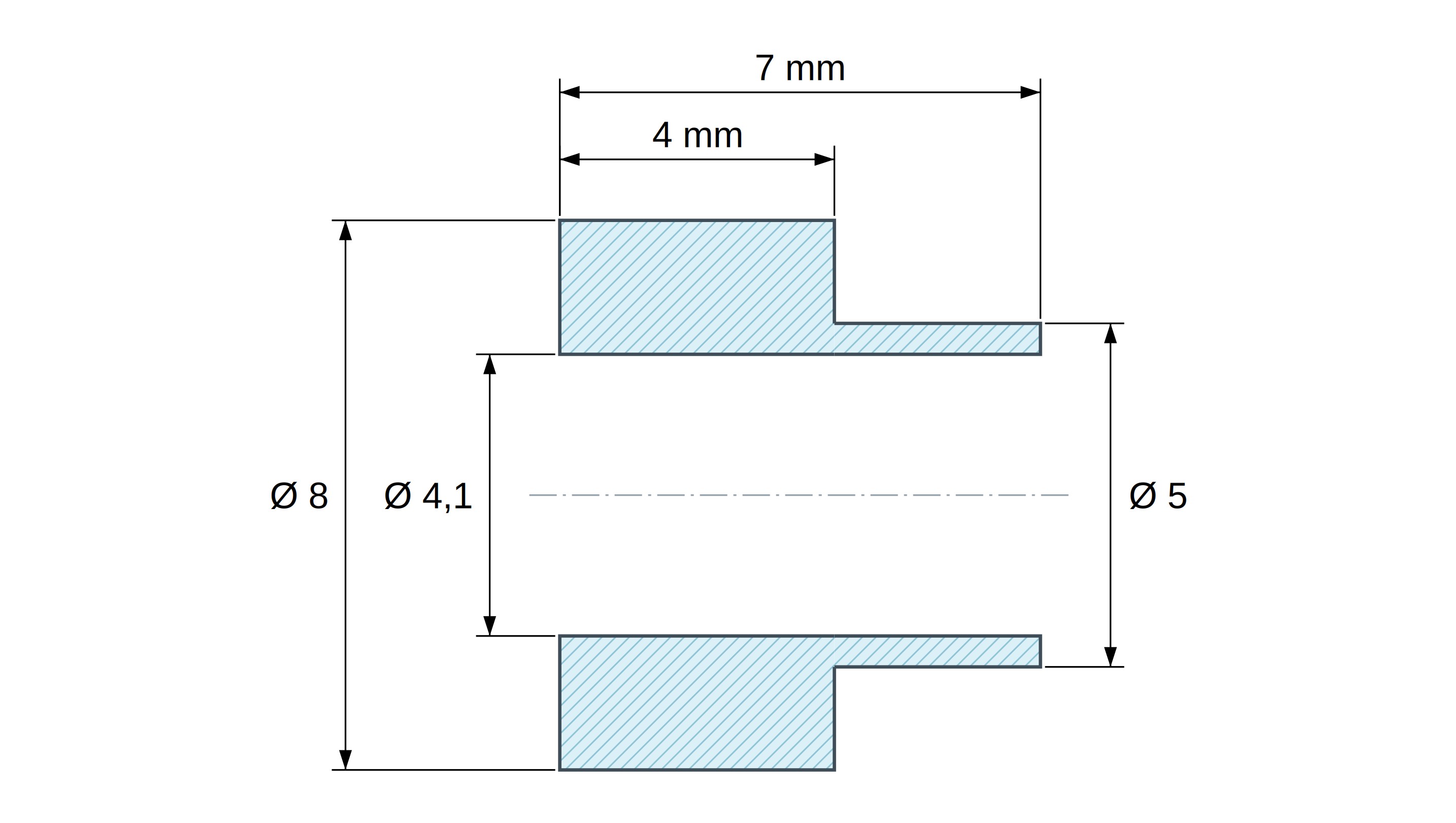Boccola di isolamento flangiata Ø4,1x8mm, spallamento basso Ø5mm, nylon PA6.6 nero rinforzato con fibra di vetro UL94-HB