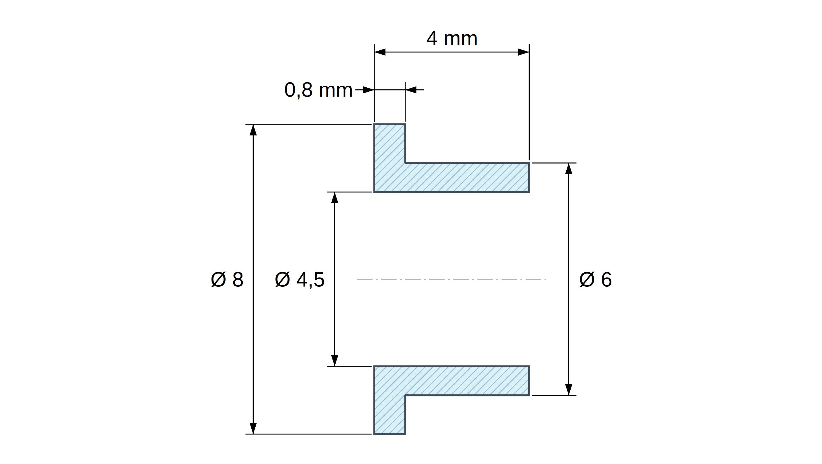 Boccola di isolamento flangiata Ø4,5x8mm, spallamento alto Ø6mm, nylon PA6.6 nero rinforzato con fibra di vetro UL94-HB
