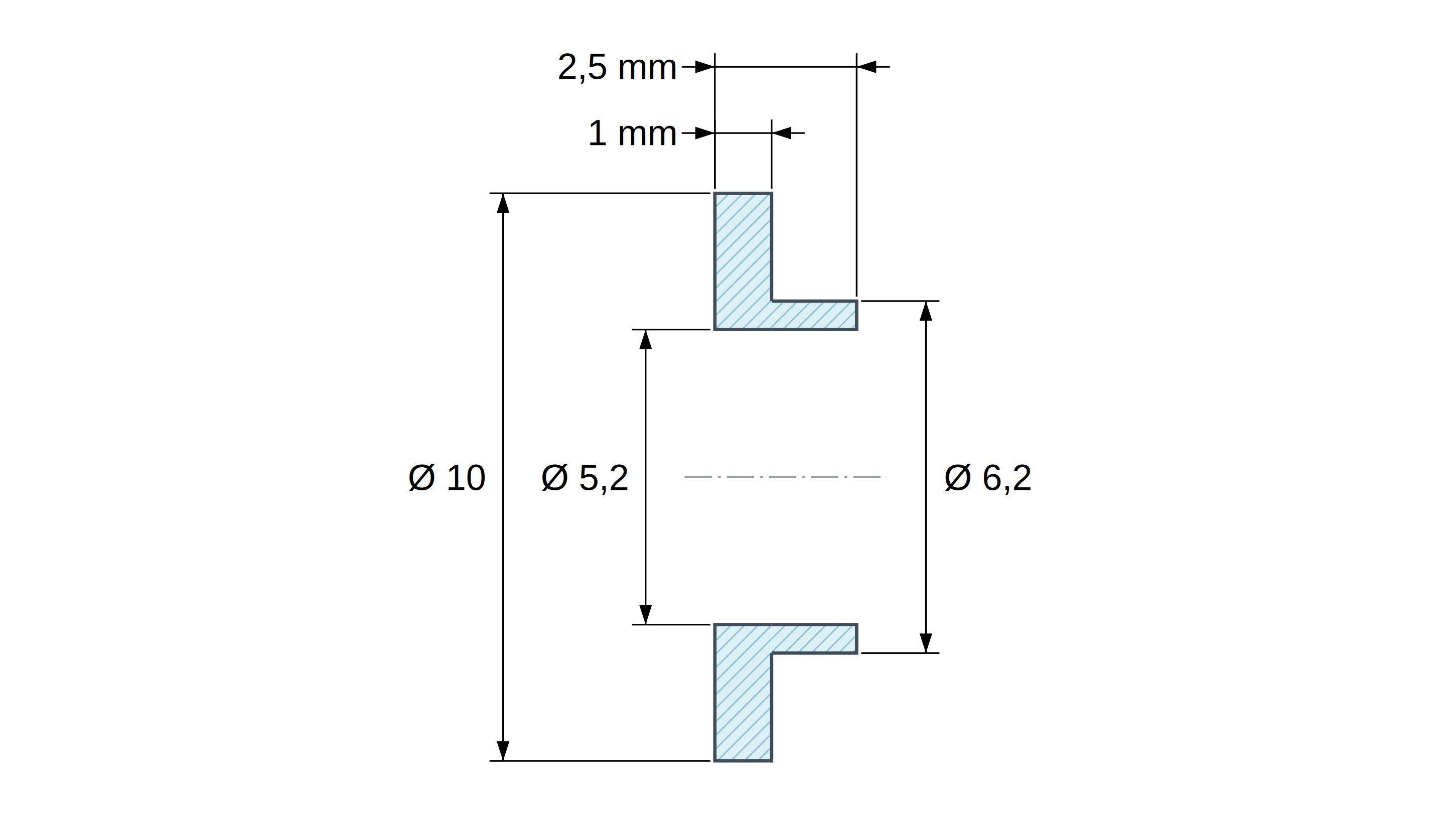Boccola di isolamento flangiata Ø5,2x10mm, spallamento basso Ø6,2mm, nylon PA6.6 nero rinforzato con fibra di vetro