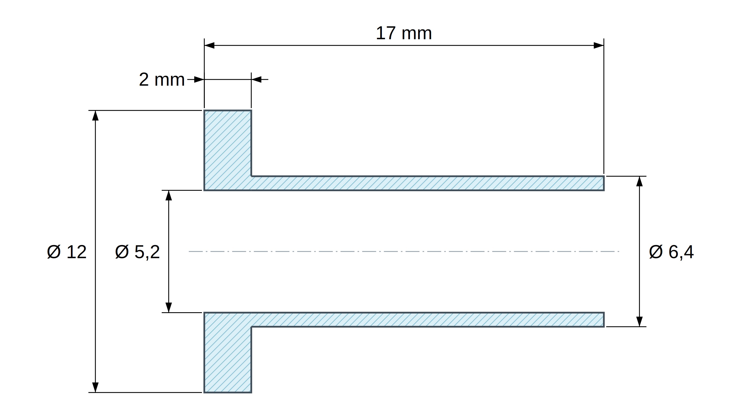 Boccola di isolamento flangiata Ø5,2x12mm, spallamento alto Ø6,4mm, nylon PA6.6 nero rinforzato con fibra di vetro UL94-HB