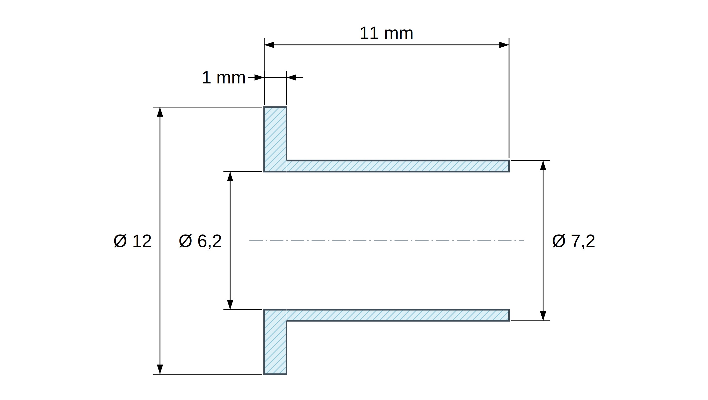 Boccola di isolamento flangiata Ø6,2x12mm, spallamento alto Ø7,2mm, nylon PA6.6 nero rinforzato con fibra di vetro UL94-HB
