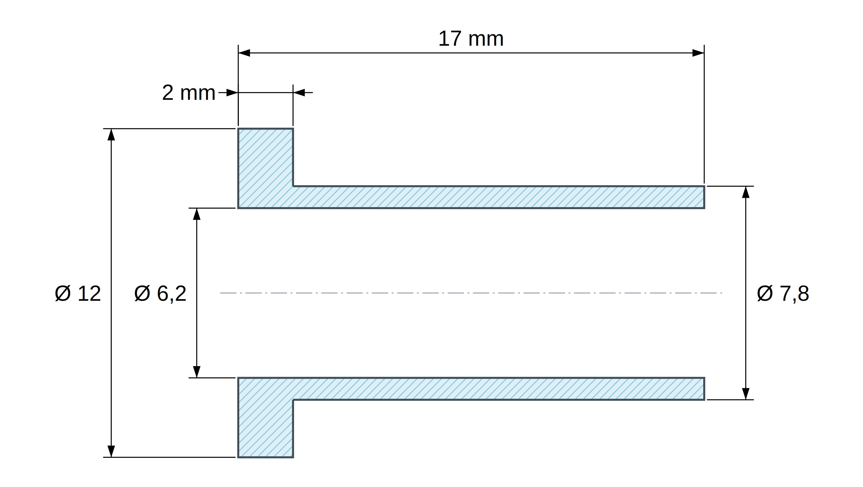 Boccola di isolamento flangiata Ø6,2x12mm, spallamento alto Ø7,8mm, nylon PA6.6 nero rinforzato con fibra di vetro UL94-HB Boccola di isolamento flangiata Ø6,2x12mm, spallamento alto Ø7,8mm, nylon PA6.6 nero rinforzato con fibra di vetro UL94-HB