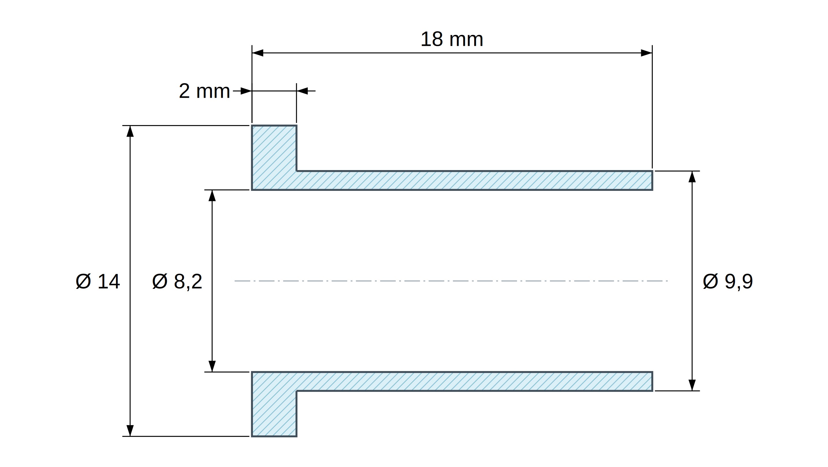Boccola di isolamento flangiata Ø8,2x14mm, spallamento alto Ø9,9mm, nylon PA6.6 nero rinforzato con fibra di vetro UL94-HB