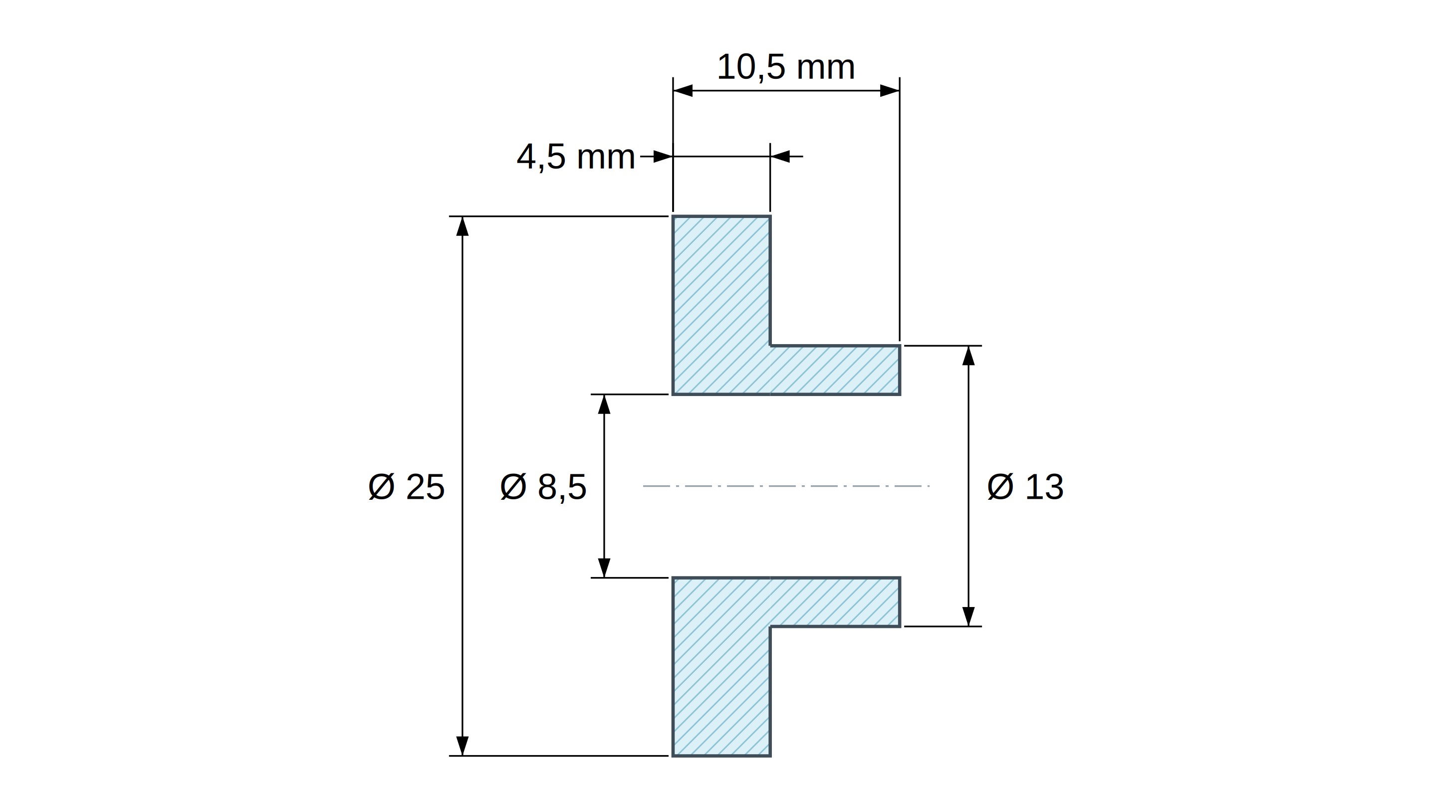 Boccola di isolamento flangiata Ø8,5x25mm, spallamento alto Ø13mm, nylon PA6.6 nero rinforzato con fibra di vetro UL94-HB