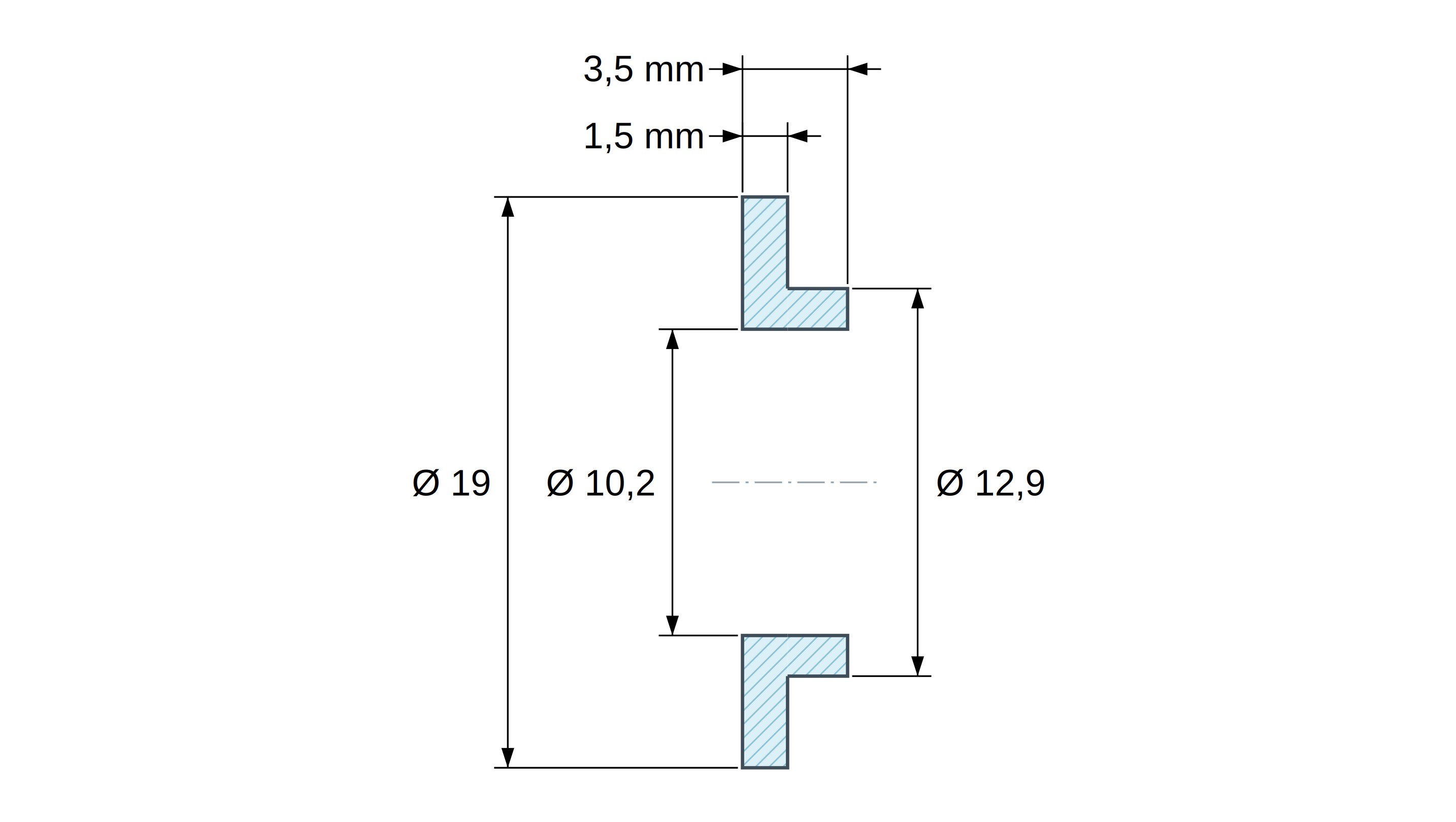 Boccola di isolamento flangiata Ø10,2x19mm, spallamento basso Ø12,9mm, nylon PA6 naturale UL94-V2