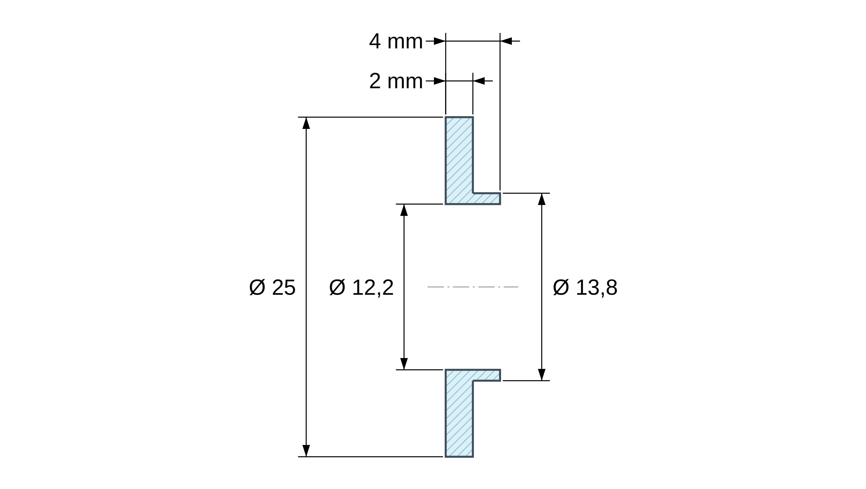 Boccola di isolamento flangiata Ø12,2x25mm, spallamento basso Ø13,8mm, nylon PA6 naturale UL94-V2
