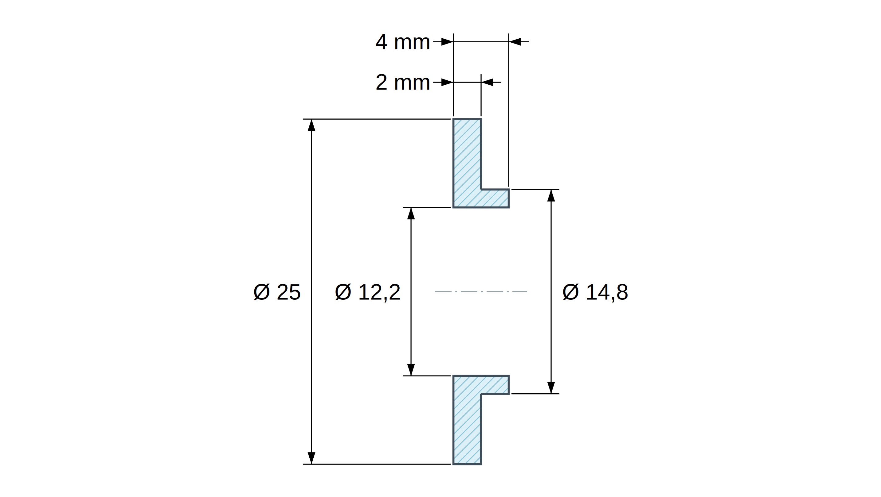 Boccola di isolamento flangiata Ø12,2x25mm, spallamento basso Ø14,8mm, nylon PA6 naturale UL94-V2