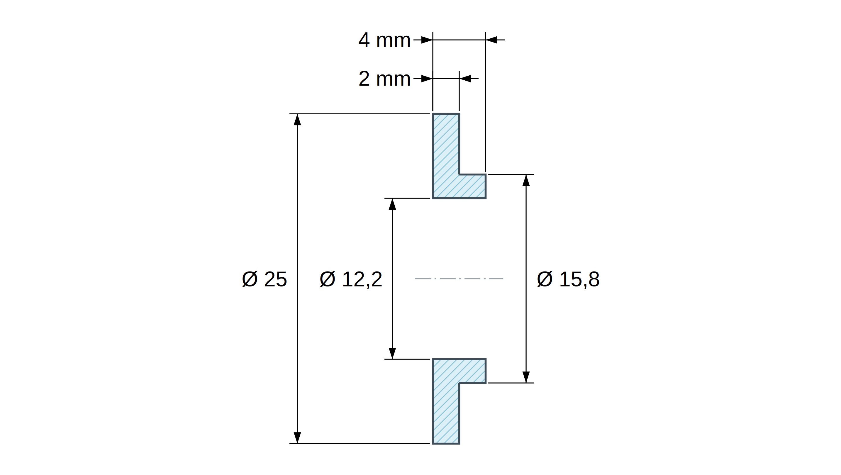 Boccola di isolamento flangiata Ø12,2x25mm, spallamento basso Ø15,8mm, nylon PA6 naturale UL94-V2