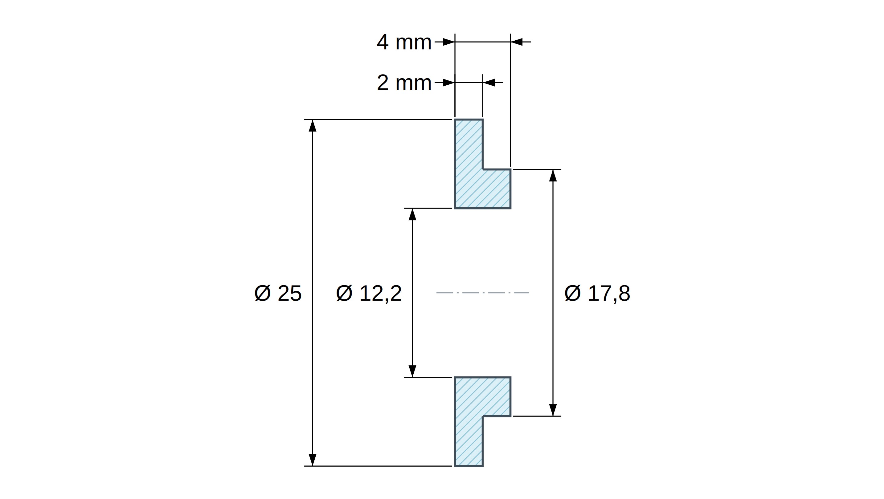 Boccola di isolamento flangiata Ø12,2x25mm, spallamento basso Ø17,8mm, nylon PA6 naturale UL94-V2